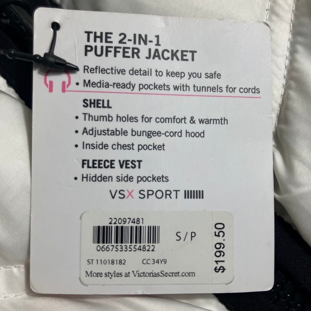 Victoria's Secret VSX Sport White 2-in-1 Down Puffer Jacket Hooded Small NWT - Picture 8 of 11
